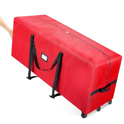 BALEINE 9 ft Red Rolling Christmas Tree Storage Bag with 3 Swivel Wheels