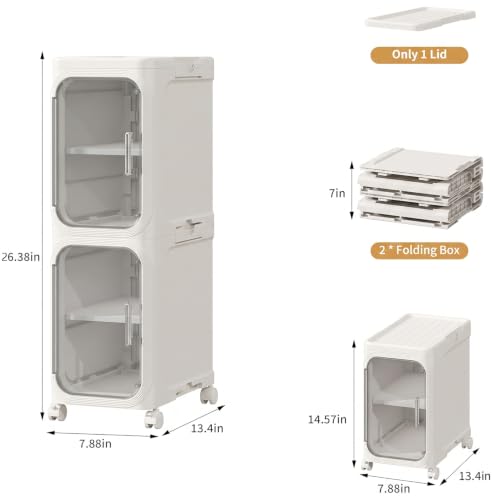 Slim Bathroom Storage Cabinet, 2-Tier Rolling Organizer with Clear Doors