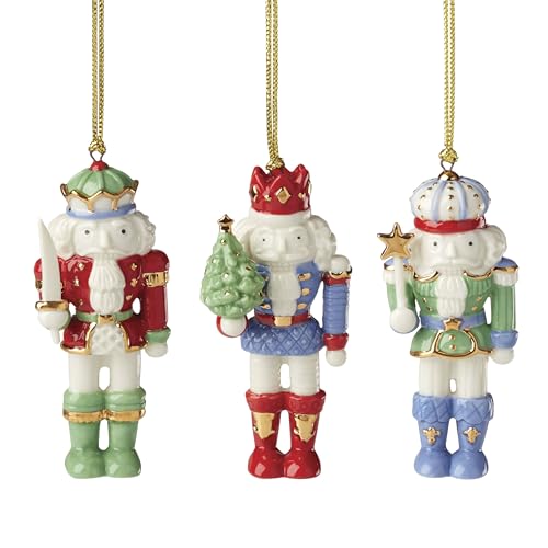 Hand-Painted Porcelain Nutcracker Christmas Ornament Set - 3 Pieces