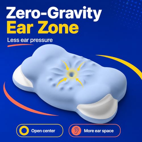 Cooling Memory Foam Cervical Neck Pillow with Zero-Pressure Ear Zone