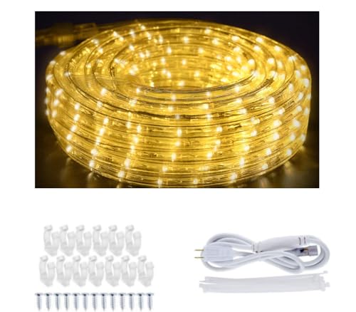 40ft LED Rope Lights Outdoor Warm White, Connectable & Waterproof 110V 432 LEDs