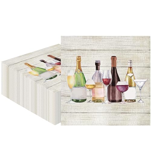 Fairooth 50 Pcs Disposable Wine & Cocktail Napkins - Elegant 3-Ply Paper for Parties