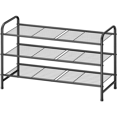 3-Tier Stackable Metal Shoe Rack, 25.6-Inch Wide Closet Organizer