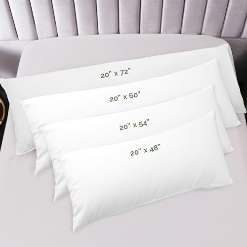 Long Body Pillow Insert - Soft Poly-Cotton Shell, 20 x 72