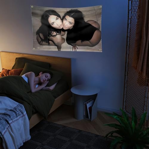 3x5 Ft Megan Fox & Kourtney Kardashian Flag Tapestry with 4 Brass Grommets