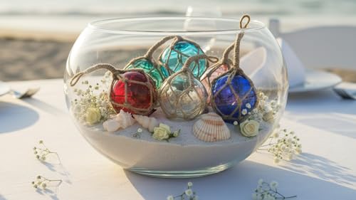 2-Inch Glass Fishing Float Ornaments, Set of 6 Nautical Beach Decor