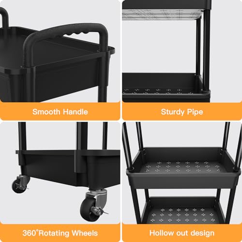 4-Tier Rolling Utility Cart with Drawer, Mobile Organizer Shelf - Black