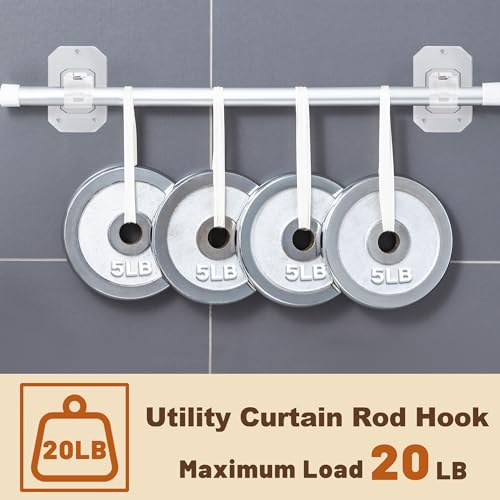 2PCS No Drill Adjustable Curtain Rod Brackets, Adhesive Drape Pole Holders