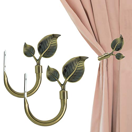 Leaf Shaped Metal Curtain Holdbacks - Wall Mounted Drapery Tiebacks (Set of 2)