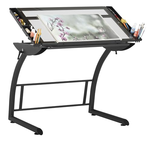 Triflex Adjustable Drafting Table, Sit to Stand Drawing Desk with Glass Top