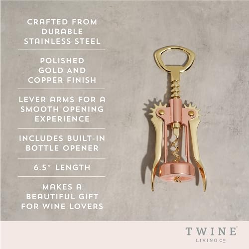 Winged Corkscrew Wine Opener - Copper & Gold Stainless Steel Bottle Openers for Wine, Beer & Soft Drinks, Ergonomic Handle, Set of 1