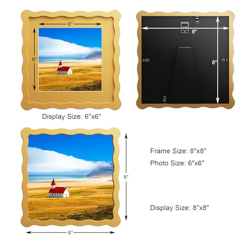 Chrspk 8x8 Yellow Wavy Picture Frame with 6x6 Mat, Real Glass
