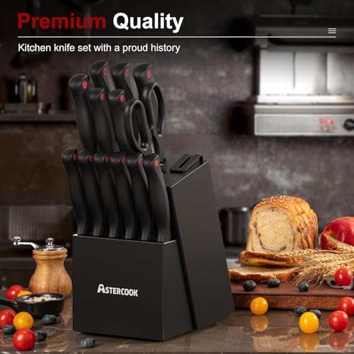 15-Piece German Stainless Steel Kitchen Knife Set with Block & Sharpener