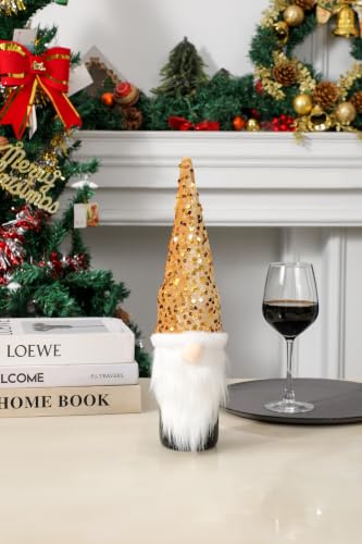 SANPLMG 3-Pack Glitter Gnomes Christmas Wine Bottle Covers - Santa & Snowman Decor