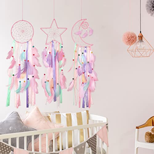 3 Pcs Dream Catcher Set - 8 Inch Sun, Moon, and Star Wall Hanging Decor