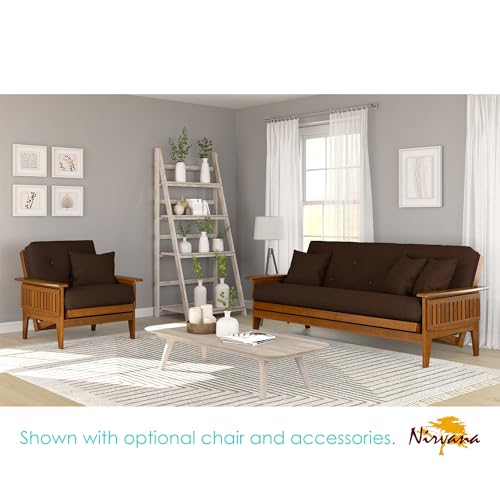 Solid Hardwood Full Size Futon Set with 8-Inch Mattress and Tray Arms