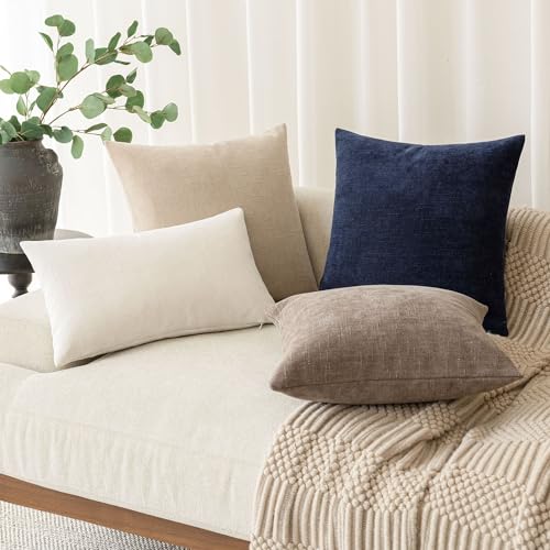 Foindtower 20x20 Faux Linen Chenille Throw Pillow Covers - Set of 2, Taupe