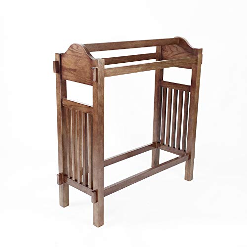 Wooden Quilt Rack with 3 Hanging Bars, Oak Brown Finish