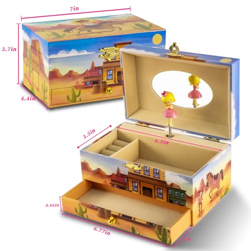 Western Cowgirl Musical Jewelry Box for Girls with Necklace & Bracelet Set