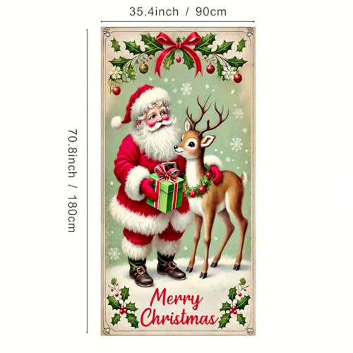 IVN Santa Reindeer Door Cover Decoration Banner 71 x 35 in - Double Sided