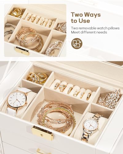 Large Jewelry Box Organizer with Lock - 5-Layer Storage for Necklaces, Earrings, Rings & Watches