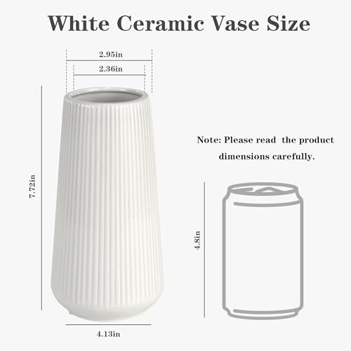 White Ceramic Flower Vase - Modern Minimalist Table Decor for Pampas Grass