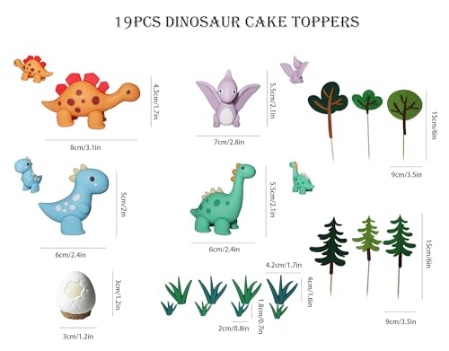 19pc Dinosaur Cake Topper Set for Kids Birthday Party Decorations