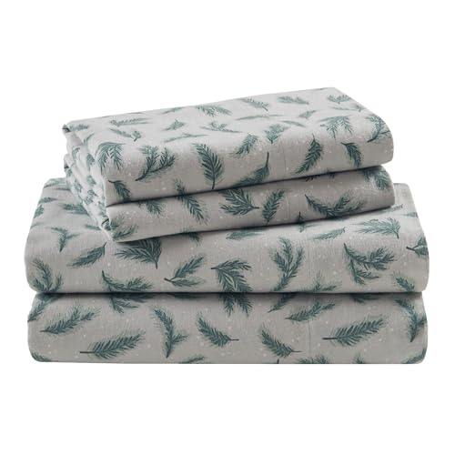 Woolrich King Flannel Sheet Set with Pine Branches Print, 100% Cotton 14" Pocket Fits King
