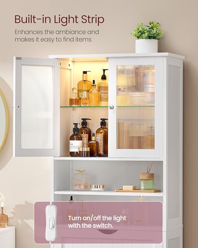 Freestanding Storage Cabinet with LED Lights and Adjustable Shelves, White
