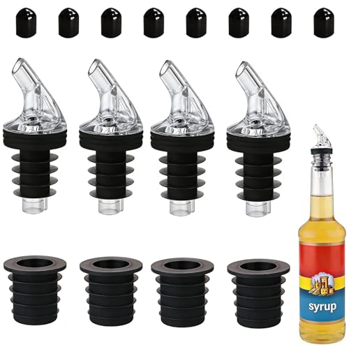 ziHenryDa Pour Spout for Torani Sugar-Free Syrup 25.4 Fl Oz Bottle - Black, Leak-Proof, 4-Piece Set with Caps