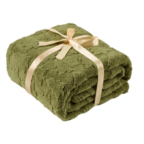 Christmas Tree Throw Blanket 50x60 Inches - Cozy Fleece with Embossed Tree Pattern - Olive Green - Xmas Tree Green / Throw(50x60)
