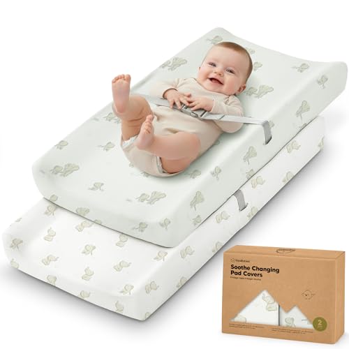 Organic Cotton Changing Pad Covers 2-Pack 34x18 Soft Fitted Sheets