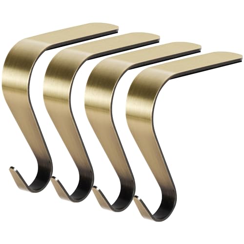 Non-Slip Metal Christmas Stocking Holders for Mantel - 4 Pack, Bronze