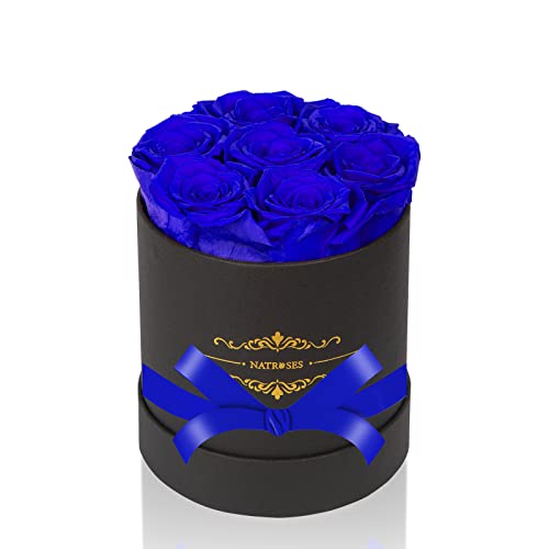 7 Piece Preserved Royal Blue Roses in a Box - Long-Lasting Floral Gift