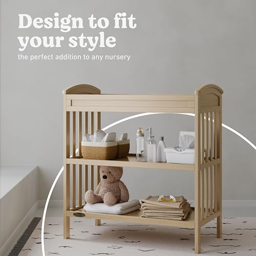 Wooden Baby Changing Table with Storage Shelves and Water-Resistant Pad