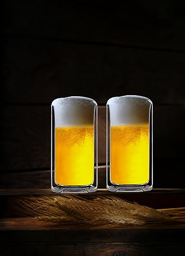 13oz Double Wall Insulated Glass Set - Durable Borosilicate Drinkware for 2