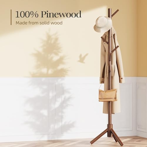 Solid Wood Freestanding Coat Rack with 8 Hooks - 3 Height Options