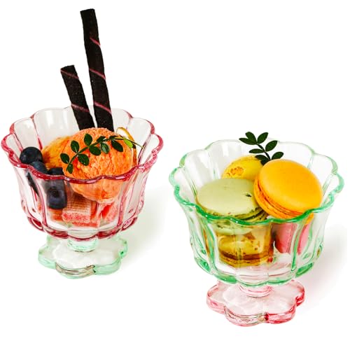 Flower Petal Glass Bowls Set - 8.5oz Vintage Dessert & Ice Cream Cups