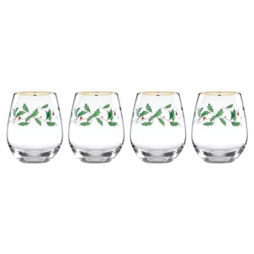 Lenox Holiday Stemless Wine Glasses Set of 4, 14oz Christmas Party Drinkware