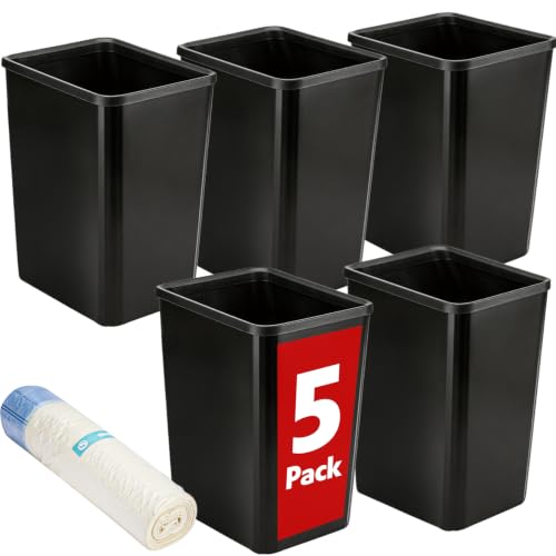 5-Pack 3.5 Gallon Small Plastic Trash Cans with Snap Ring for Bathroom