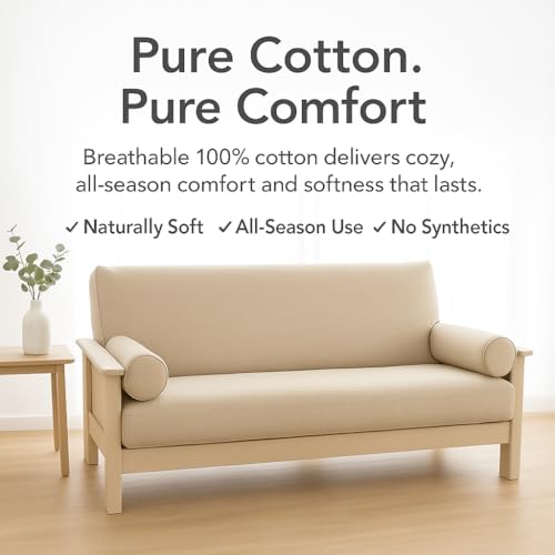 Futon Cover Full Size, 100% Cotton Zippered, Washable - 54 x 75 Inches