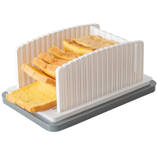 Foldable Bread Slicer with Crumb Tray - Adjustable Thickness Guide