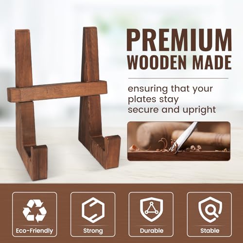 8.8-Inch Rustic Wooden Plate Stand for Display, Picture Frame Easel