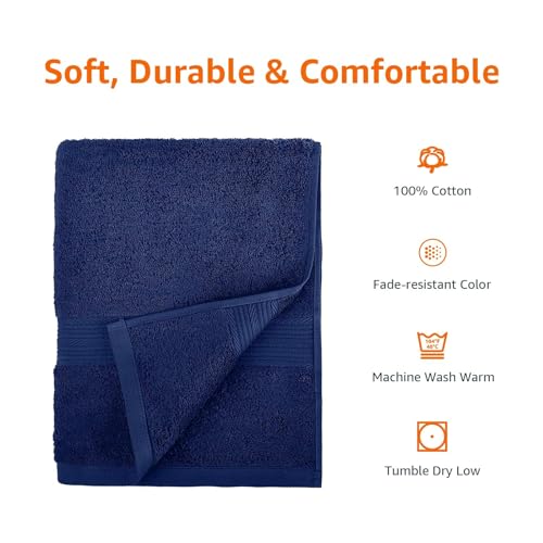 Amazon Basics 6-Piece 100% Cotton Towel Set - Navy Blue