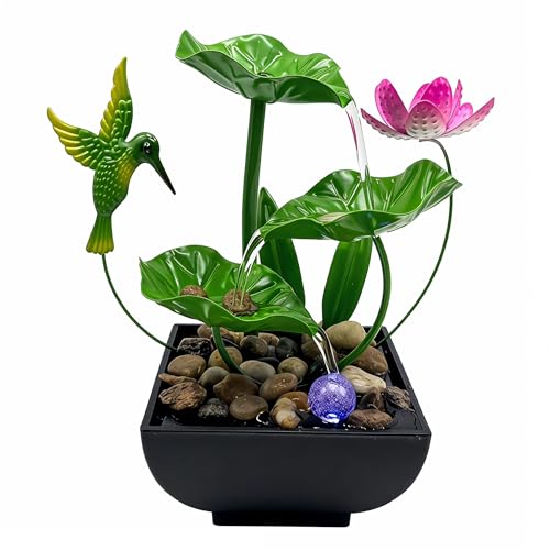 3-Tier Metal Lotus Tabletop Water Fountain with Color-Changing LED