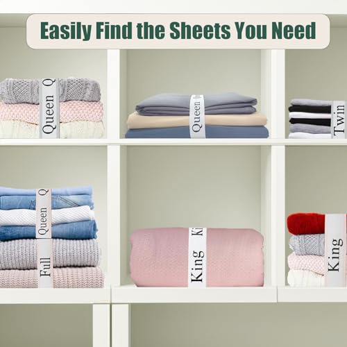 12-Piece Bed Sheet Organizer Bands for Closet Storage - Elastic Straps with Linen Labels