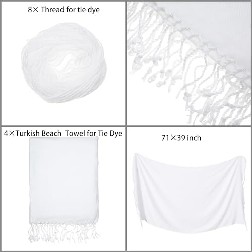 Dielianyi 4-Piece Oversized White Tie-Dye Beach Towels 71x39 with Thread Set