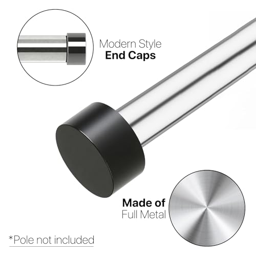 Modern Metal Curtain Rod Finials, 1-Inch Decorative End Caps, Black, 2 Pack