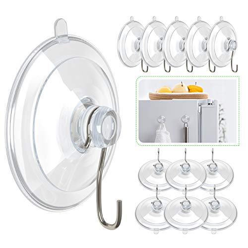 Clear Suction Cup Hooks - 12 Pack, 1.77-Inch Removable Heavy-Duty Wall Hooks