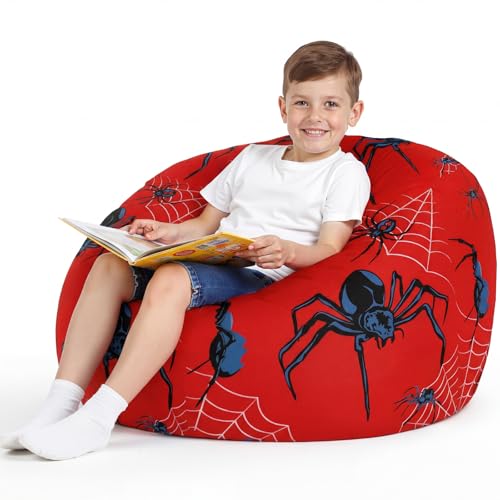27-Inch Spider Stuffed Animal Storage Bean Bag Chair Cover for Kids